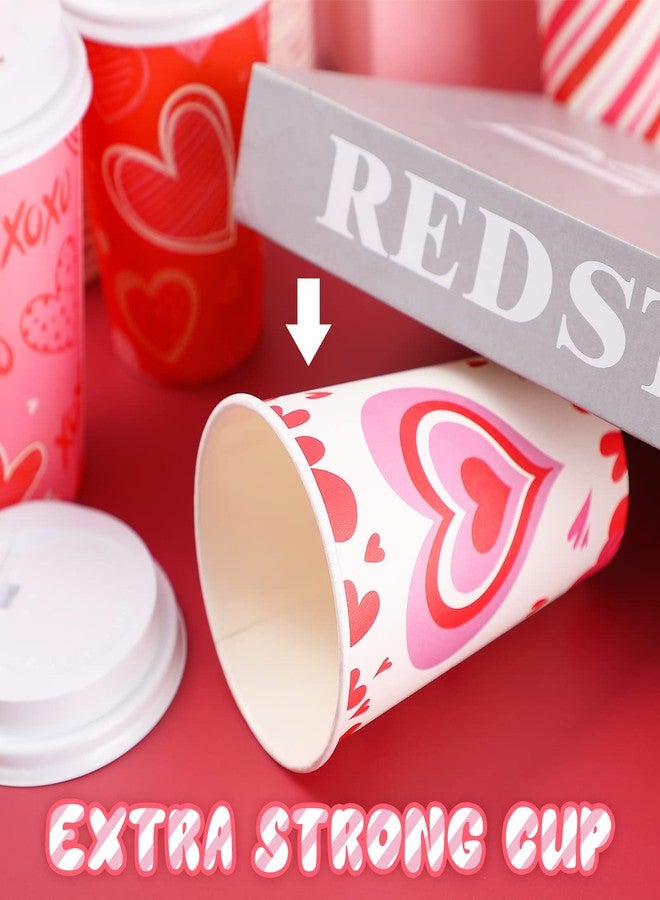 Funtery 60 Set Valentine's Day Disposable Cups with Lids 12 oz Galentine Pink Paper Beverage Cups Hearts Hot Chocolate Cocoa Hot Tea Container Coffee Bar Essentials for Valentine's Day Party Supplies - Image 4
